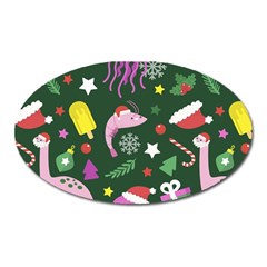 Colorful Funny Christmas Pattern Oval Magnet