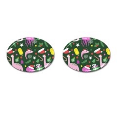 Colorful Funny Christmas Pattern Cufflinks (Oval)