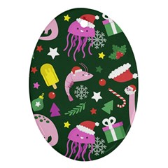 Colorful Funny Christmas Pattern Oval Ornament (Two Sides)