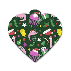 Colorful Funny Christmas Pattern Dog Tag Heart (Two Sides)