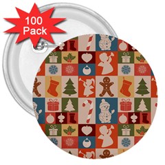 Cute Christmas Seamless Pattern Vector 3  Buttons (100 Pack)  by Vaneshart