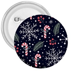 Holiday Seamless Pattern With Christmas Candies Snoflakes Fir Branches Berries 3  Buttons