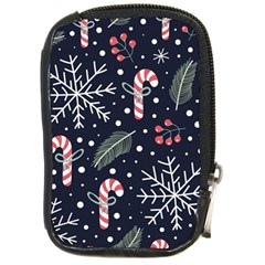 Holiday Seamless Pattern With Christmas Candies Snoflakes Fir Branches Berries Compact Camera Leather Case by Vaneshart