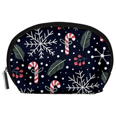 Holiday Seamless Pattern With Christmas Candies Snoflakes Fir Branches Berries Accessory Pouch (large) by Vaneshart