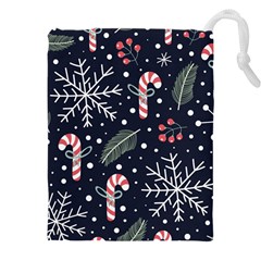 Holiday Seamless Pattern With Christmas Candies Snoflakes Fir Branches Berries Drawstring Pouch (4xl) by Vaneshart