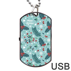 Seamless Pattern With Berries Leaves Dog Tag Usb Flash (one Side)