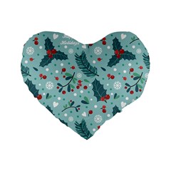 Seamless Pattern With Berries Leaves Standard 16  Premium Heart Shape Cushions by Vaneshart