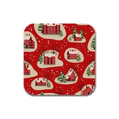 Christmas New Year Seamless Pattern Rubber Square Coaster (4 Pack) 