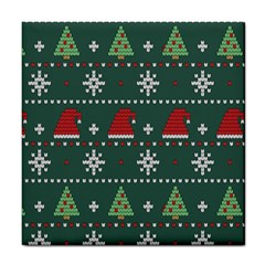 Beautiful Knitted Christmas Pattern Tile Coaster