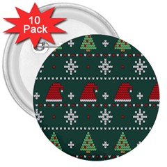 Beautiful Knitted Christmas Pattern 3  Buttons (10 Pack) 