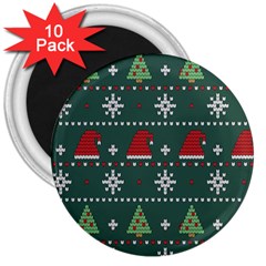 Beautiful Knitted Christmas Pattern 3  Magnets (10 Pack)  by Vaneshart