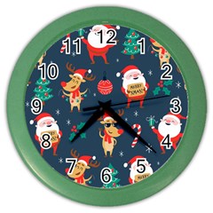 Funny Christmas Pattern Color Wall Clock by Vaneshart