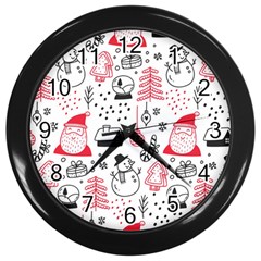 Christmas Themed Seamless Pattern Wall Clock (black) by Vaneshart