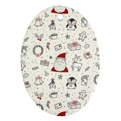 Cute Christmas Doodles Seamless Pattern Ornament (Oval)