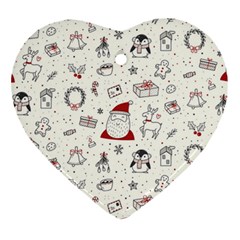 Cute Christmas Doodles Seamless Pattern Ornament (Heart)