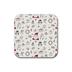 Cute Christmas Doodles Seamless Pattern Rubber Coaster (square)  by Vaneshart