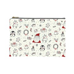 Cute Christmas Doodles Seamless Pattern Cosmetic Bag (Large)