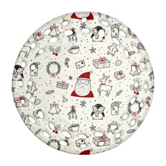 Cute Christmas Doodles Seamless Pattern Ornament (round Filigree)