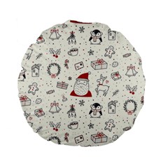 Cute Christmas Doodles Seamless Pattern Standard 15  Premium Round Cushions