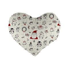 Cute Christmas Doodles Seamless Pattern Standard 16  Premium Heart Shape Cushions