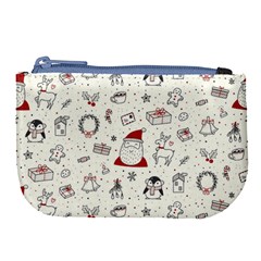 Cute Christmas Doodles Seamless Pattern Large Coin Purse