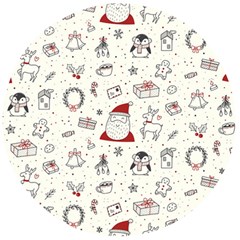 Cute Christmas Doodles Seamless Pattern Wooden Bottle Opener (Round)