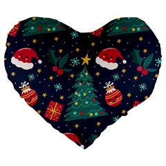 Colorful Funny Christmas Pattern Large 19  Premium Heart Shape Cushions