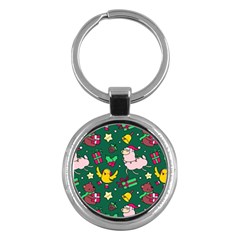 Funny Decoration Christmas Pattern Background Key Chain (round)