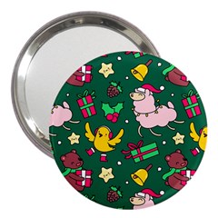 Funny Decoration Christmas Pattern Background 3  Handbag Mirrors by Vaneshart