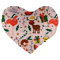 Colorful Funny Christmas Pattern Large 19  Premium Heart Shape Cushions