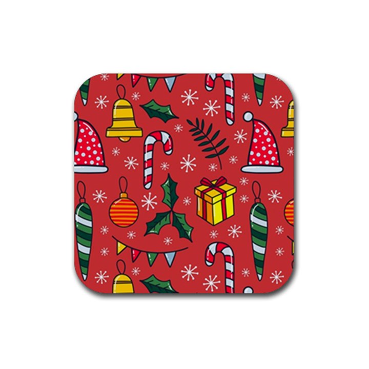 Colorful Funny Christmas Pattern Rubber Coaster (Square) 