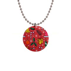 Colorful Funny Christmas Pattern 1  Button Necklace by Vaneshart