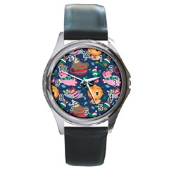 Funny Animal Christmas Pattern Round Metal Watch