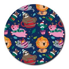 Funny Animal Christmas Pattern Round Mousepads