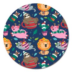 Funny Animal Christmas Pattern Magnet 5  (round) by Vaneshart