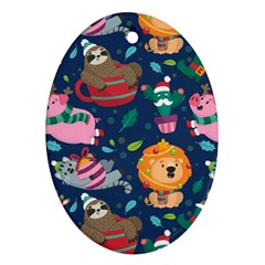 Funny Animal Christmas Pattern Oval Ornament (two Sides) by Vaneshart