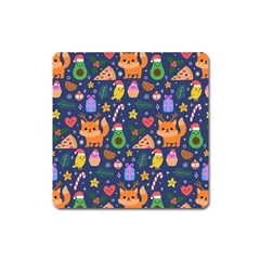 Colorful Funny Christmas Pattern Square Magnet by Vaneshart