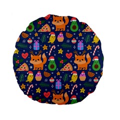 Colorful Funny Christmas Pattern Standard 15  Premium Flano Round Cushions by Vaneshart