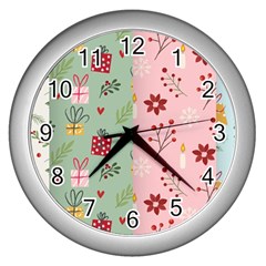 Flat Christmas Pattern Collection Wall Clock (silver) by Vaneshart