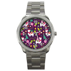 Colorful Funny Christmas Pattern Sport Metal Watch by Vaneshart