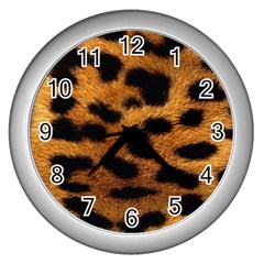Leopard Skin Pattern Background Wall Clock (silver) by Vaneshart