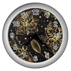 Christmas Pattern With Vintage Flowers Wall Clock (silver) by Vaneshart