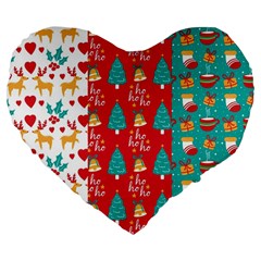 Funny Christmas Pattern Large 19  Premium Flano Heart Shape Cushions