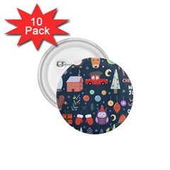 Vector Set Cute Christmas Elements Santa Penguin Deer Bear Fox Owl Trees Snowman Bird Angel More 1 75  Buttons (10 Pack)