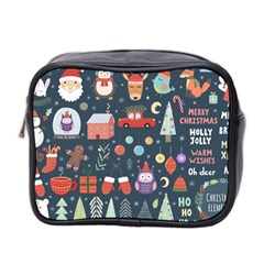 Vector Set Cute Christmas Elements Santa Penguin Deer Bear Fox Owl Trees Snowman Bird Angel More Mini Toiletries Bag (two Sides)