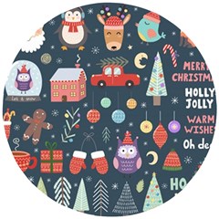 Vector Set Cute Christmas Elements Santa Penguin Deer Bear Fox Owl Trees Snowman Bird Angel More Wooden Puzzle Round by Vaneshart