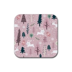 Winter Season Seamless Pattern Decoration Rubber Coaster (square) 