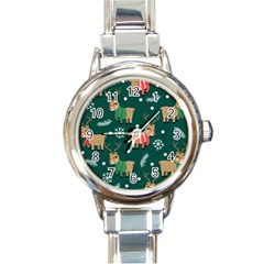 Cute Christmas Pattern Doodl Round Italian Charm Watch