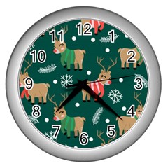 Cute Christmas Pattern Doodl Wall Clock (silver) by Vaneshart
