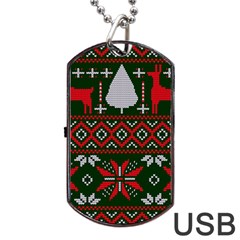 Christmas Pattern Knitted Design Dog Tag Usb Flash (one Side)